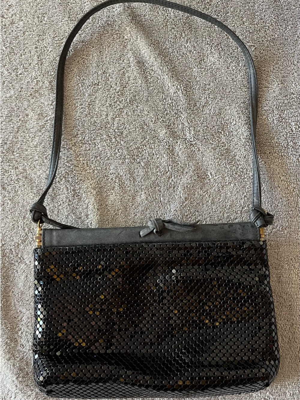 Vintage Black Mesh Shoulder Bag, Whiting and Davis International 1970’s.